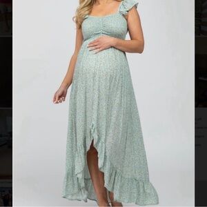 Pink blush green floral dress maternity friendly